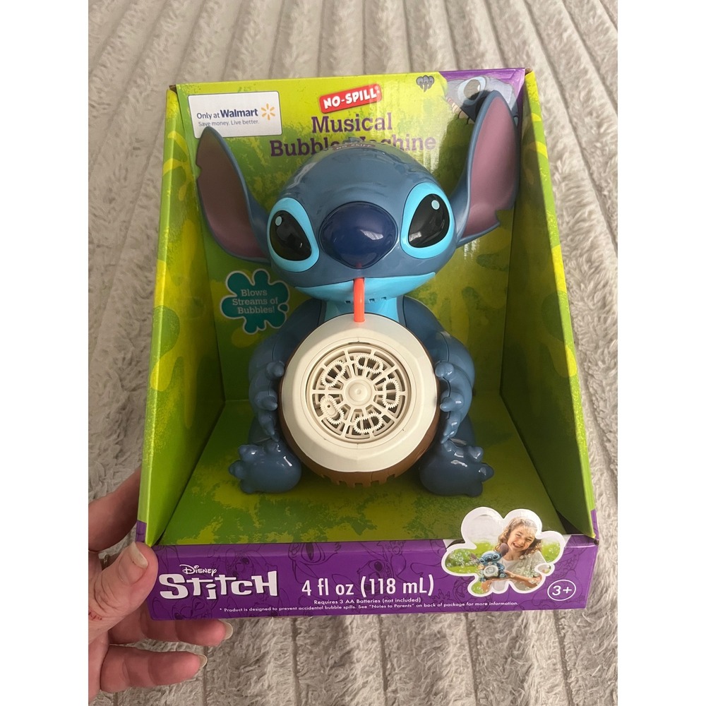 Disney Stitch Musical Bubble Machine No-Spill Toy Little Kids Inc New